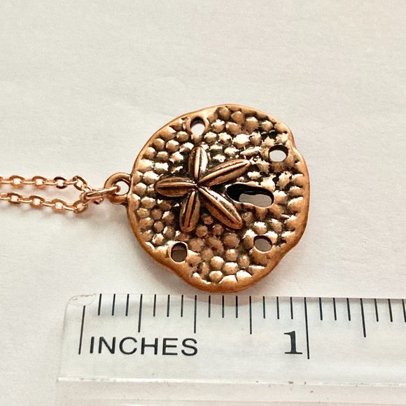 Sand Dollar Sea Life Pendant Necklace Island Copper Rose Gold Plated 18" Chain - Picture 9 of 9